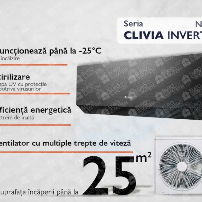 Conditioner GREE CLIVIA BLACK D.C. Inverter R32 G10 GWH09AUCX-9000 BTU